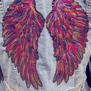 Jean jacket with multi color Angels Wings